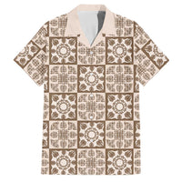 Beige Palaka Quilt Hawaii Family Matching Off Shoulder Short Dress and Hawaiian Shirt Hawaiian Tropical Monstera Sea Turtle