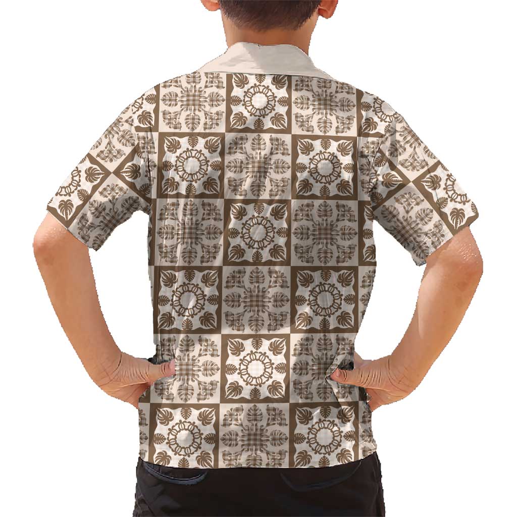 Beige Palaka Quilt Hawaii Family Matching Puletasi and Hawaiian Shirt Hawaiian Tropical Monstera Sea Turtle