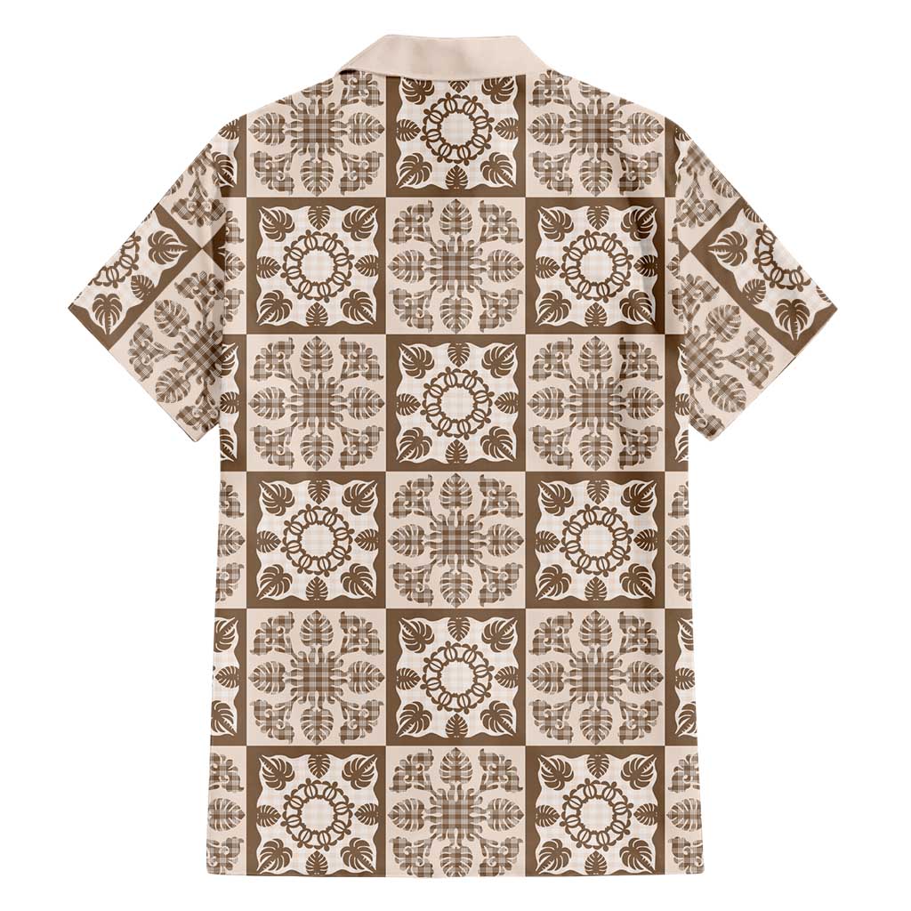 Beige Palaka Quilt Hawaii Family Matching Puletasi and Hawaiian Shirt Hawaiian Tropical Monstera Sea Turtle