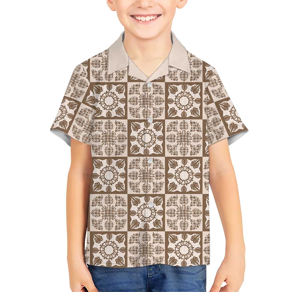 Beige Palaka Quilt Hawaii Family Matching Tank Maxi Dress and Hawaiian Shirt Hawaiian Tropical Monstera Sea Turtle