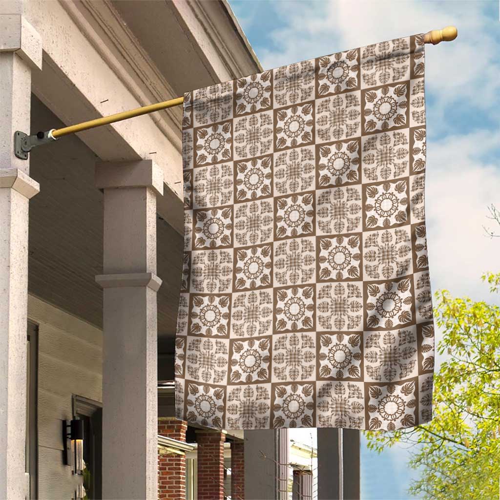Beige Palaka Quilt Hawaii Garden Flag Hawaiian Tropical Monstera Sea Turtle LT14 House Flag Beige - Polynesian Pride