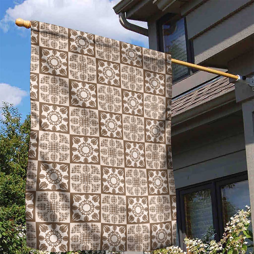 Beige Palaka Quilt Hawaii Garden Flag Hawaiian Tropical Monstera Sea Turtle LT14 - Polynesian Pride