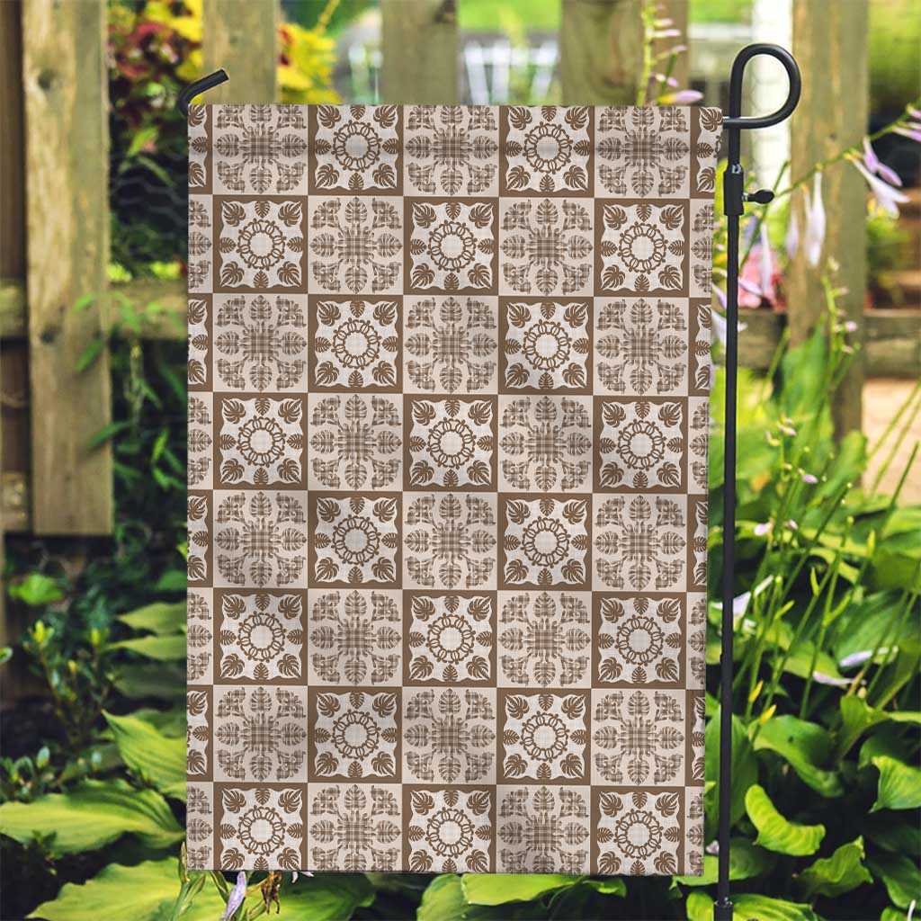 Beige Palaka Quilt Hawaii Garden Flag Hawaiian Tropical Monstera Sea Turtle LT14 Garden Flag Beige - Polynesian Pride