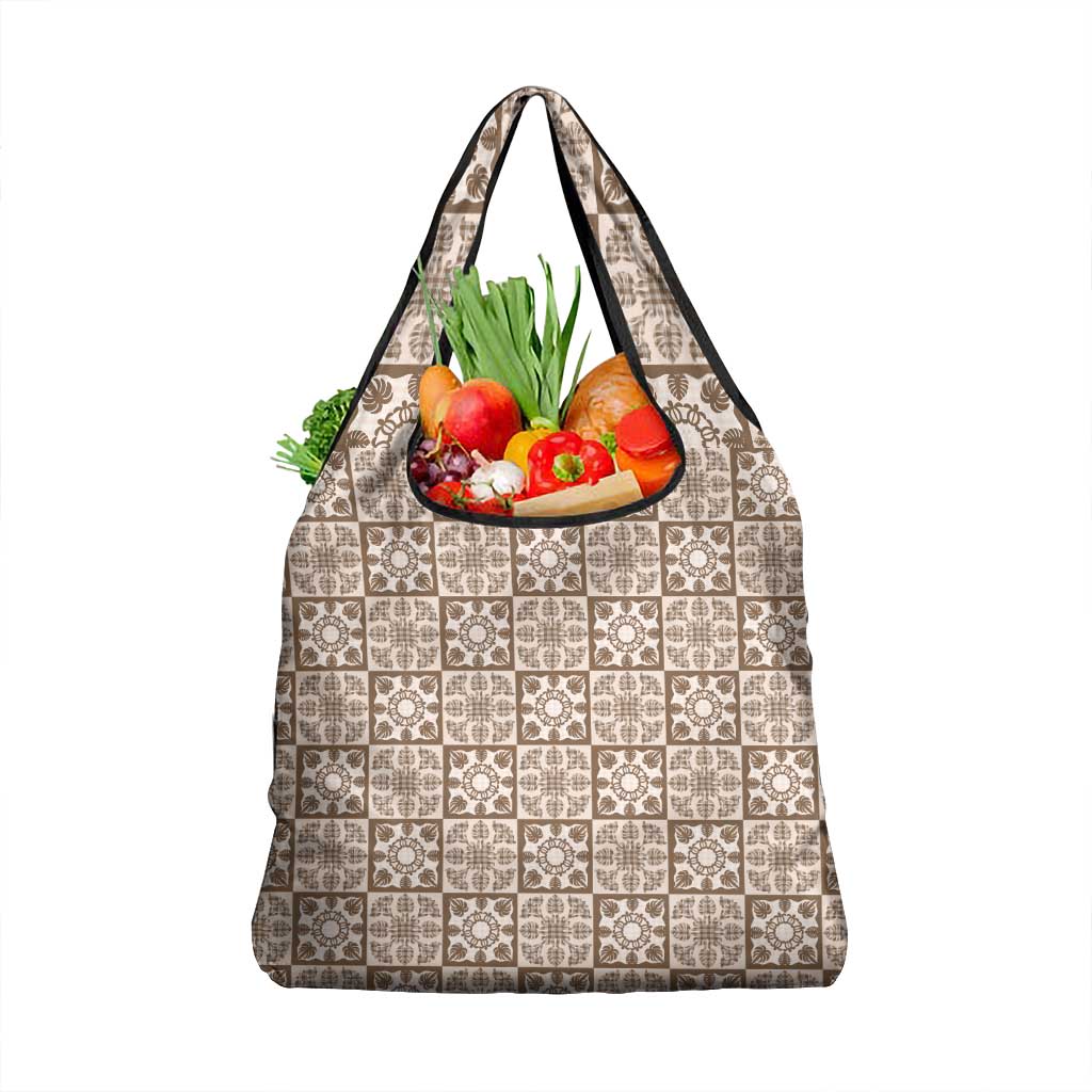 Beige Palaka Quilt Hawaii Grocery Bag Hawaiian Tropical Monstera Sea Turtle LT14 1-pack One Size Beige - Polynesian Pride