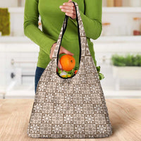 Beige Palaka Quilt Hawaii Grocery Bag Hawaiian Tropical Monstera Sea Turtle LT14 - Polynesian Pride