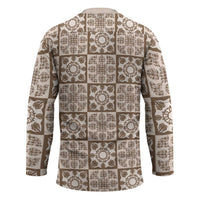 Beige Palaka Quilt Hawaii Hockey Jersey Hawaiian Tropical Monstera Sea Turtle LT14 - Polynesian Pride