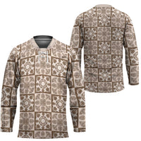 Beige Palaka Quilt Hawaii Hockey Jersey Hawaiian Tropical Monstera Sea Turtle LT14 - Polynesian Pride