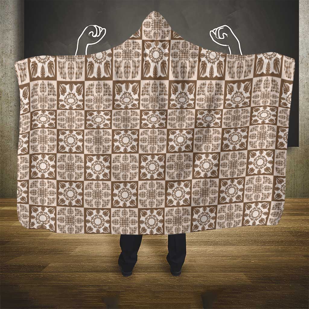 Beige Palaka Quilt Hawaii Hooded Blanket Hawaiian Tropical Monstera Sea Turtle LT14 - Polynesian Pride