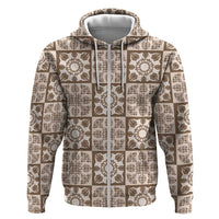 Beige Palaka Quilt Hawaii Hoodie Hawaiian Tropical Monstera Sea Turtle LT14 Zip Hoodie Beige - Polynesian Pride