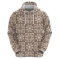 Beige Palaka Quilt Hawaii Hoodie Hawaiian Tropical Monstera Sea Turtle LT14 - Polynesian Pride