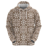 Beige Palaka Quilt Hawaii Hoodie Hawaiian Tropical Monstera Sea Turtle LT14 - Polynesian Pride