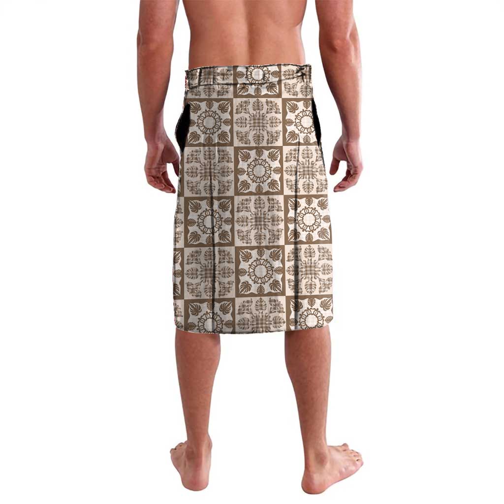 Beige Palaka Quilt Hawaii Lavalava Hawaiian Tropical Monstera Sea Turtle LT14 - Polynesian Pride