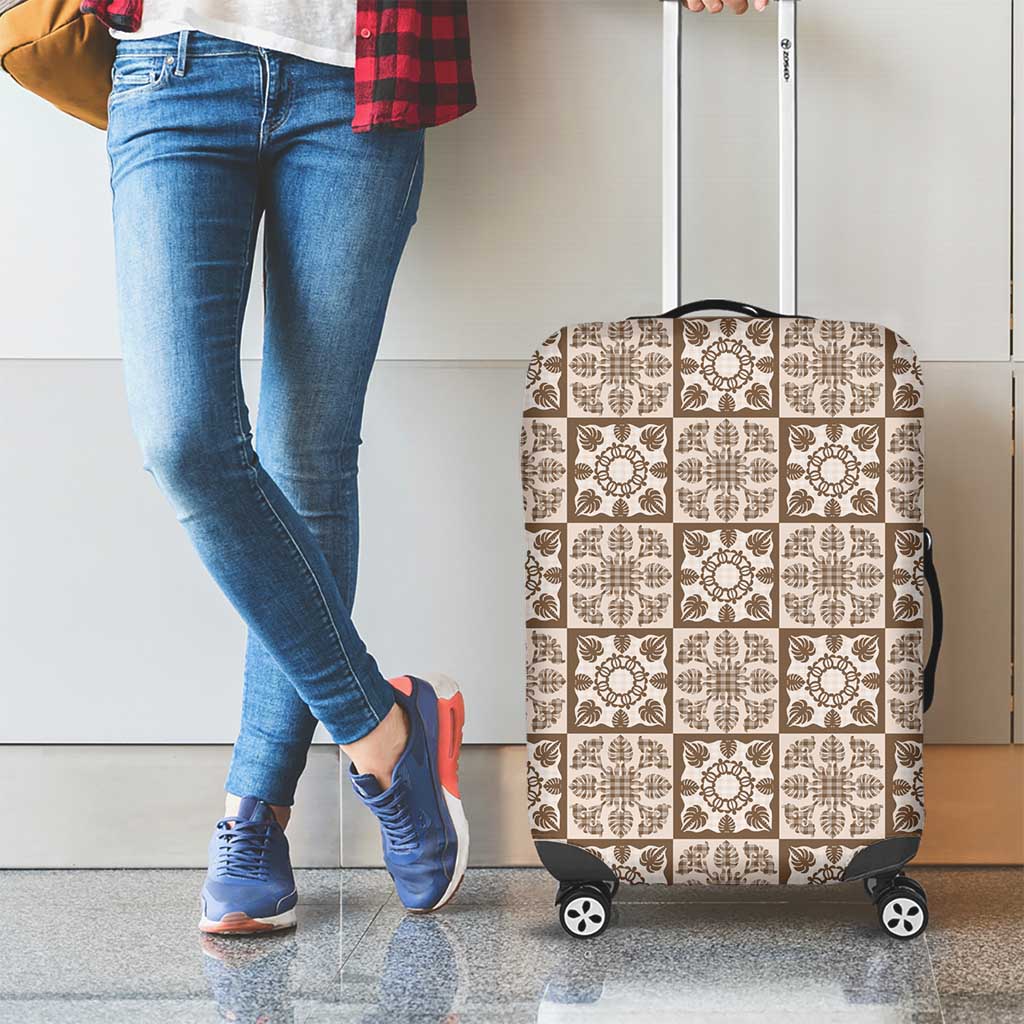 Beige Palaka Quilt Hawaii Luggage Cover Hawaiian Tropical Monstera Sea Turtle LT14 - Polynesian Pride