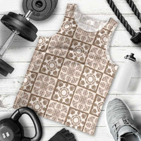 Beige Palaka Quilt Hawaii Men Tank Top Hawaiian Tropical Monstera Sea Turtle LT14 - Polynesian Pride