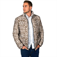 Beige Palaka Quilt Hawaii Padded Jacket Hawaiian Tropical Monstera Sea Turtle LT14 - Polynesian Pride