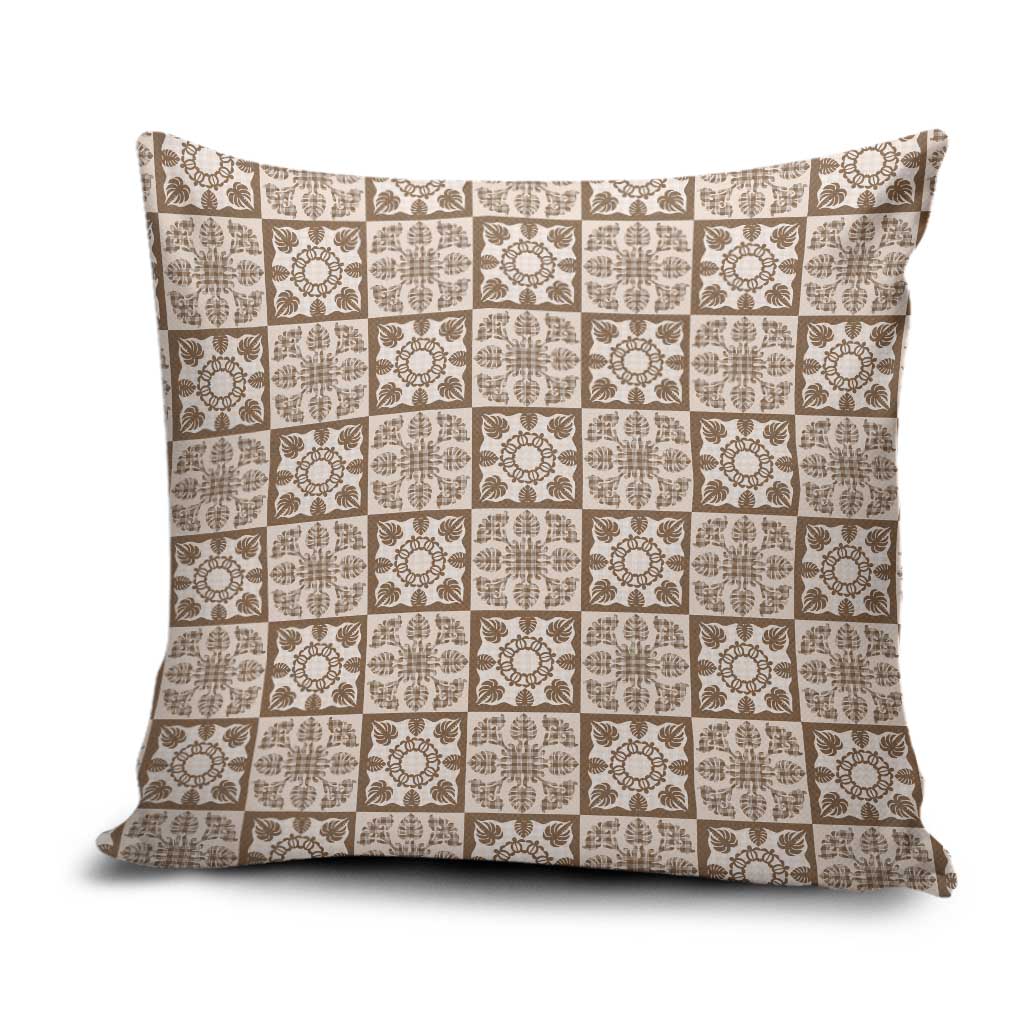 Beige Palaka Quilt Hawaii Pillow Cover Hawaiian Tropical Monstera Sea Turtle LT14 Beige - Polynesian Pride