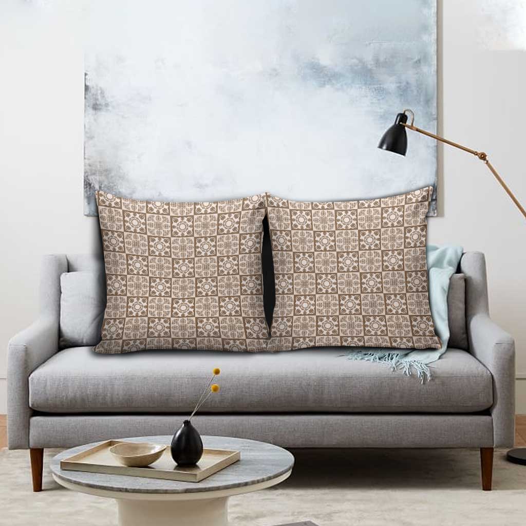 Beige Palaka Quilt Hawaii Pillow Cover Hawaiian Tropical Monstera Sea Turtle LT14 - Polynesian Pride