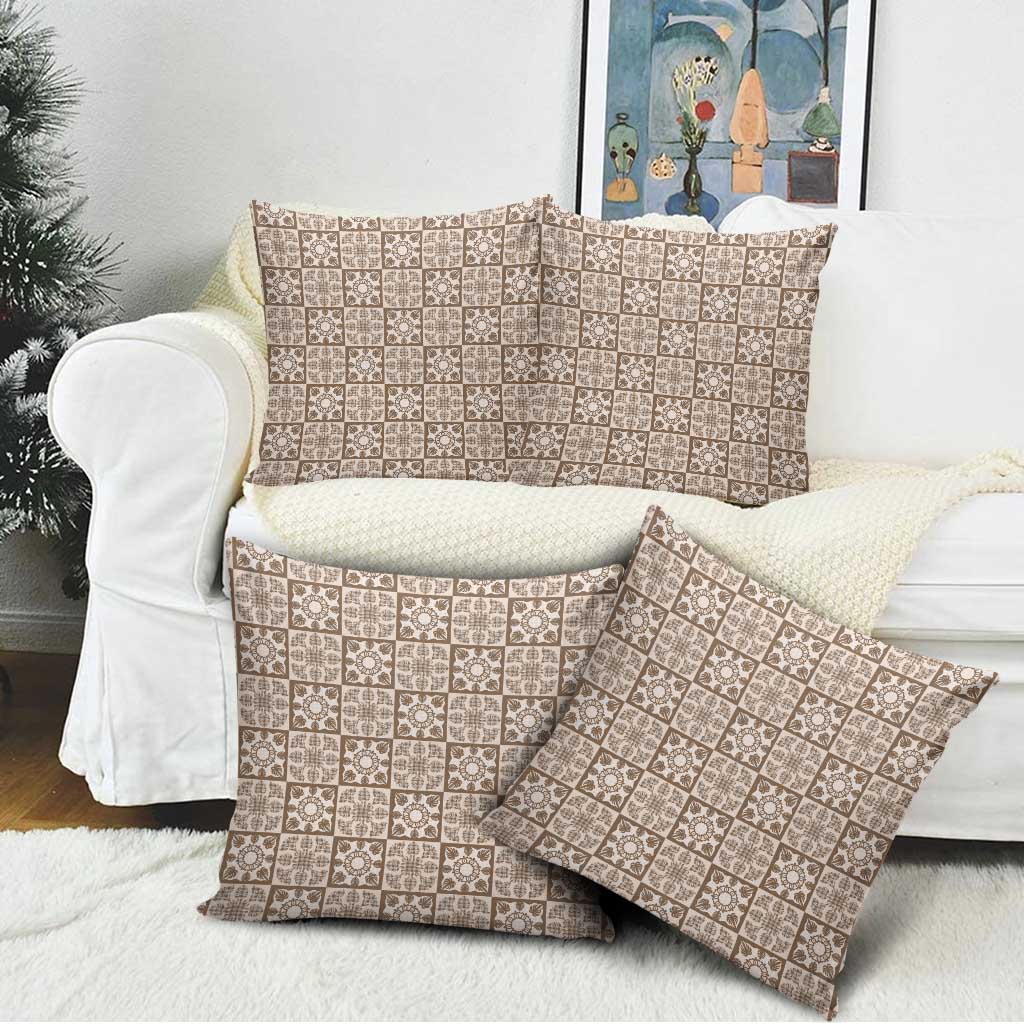 Beige Palaka Quilt Hawaii Pillow Cover Hawaiian Tropical Monstera Sea Turtle LT14 - Polynesian Pride
