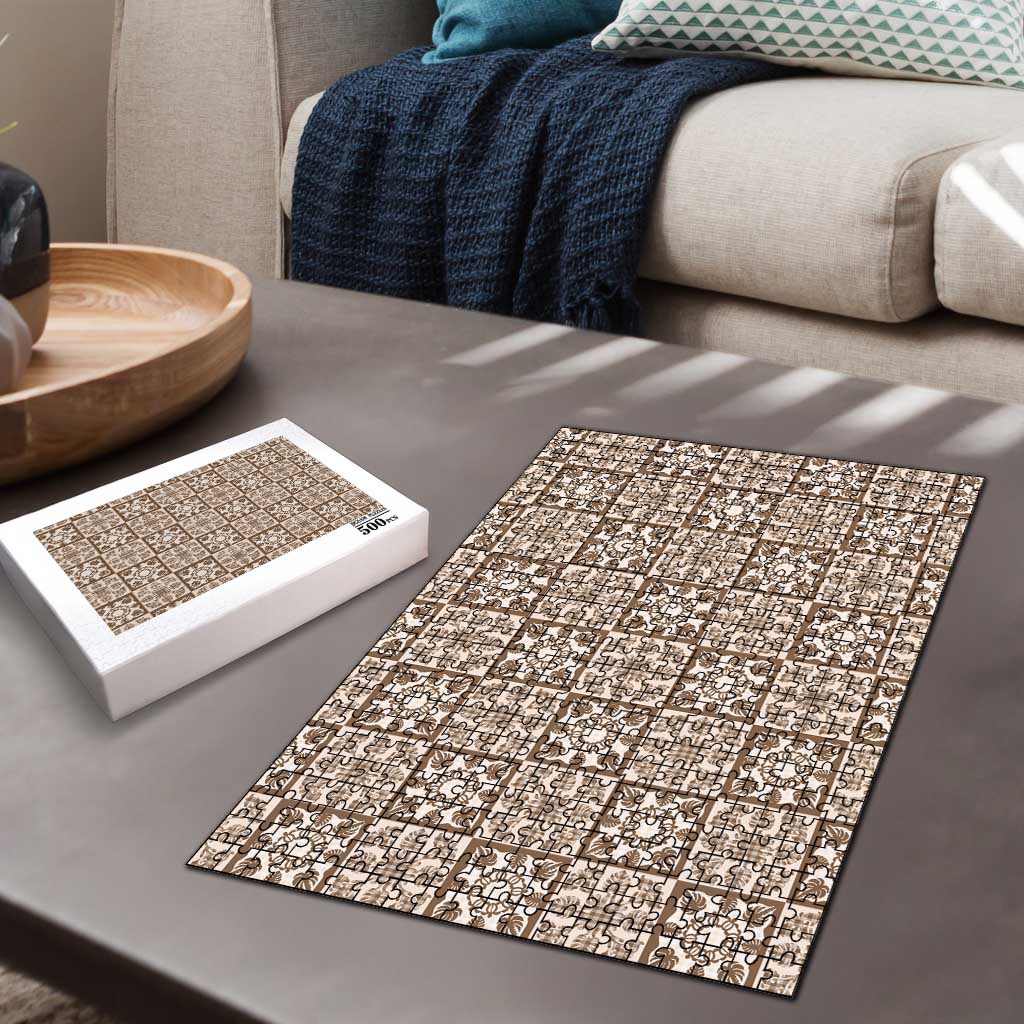 Beige Palaka Quilt Hawaii Puzzle Hawaiian Tropical Monstera Sea Turtle LT14 - Polynesian Pride