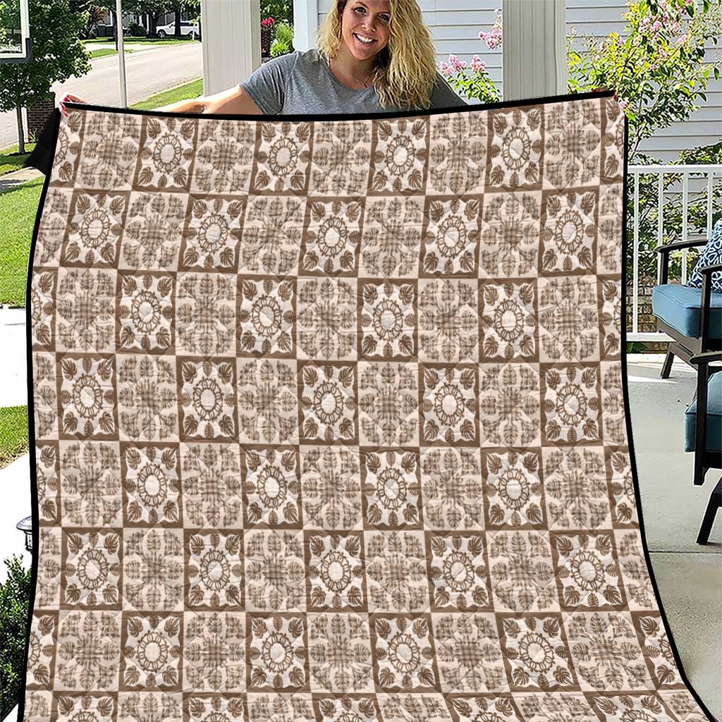 Beige Palaka Quilt Hawaii Quilt Hawaiian Tropical Monstera Sea Turtle LT14 Beige - Polynesian Pride