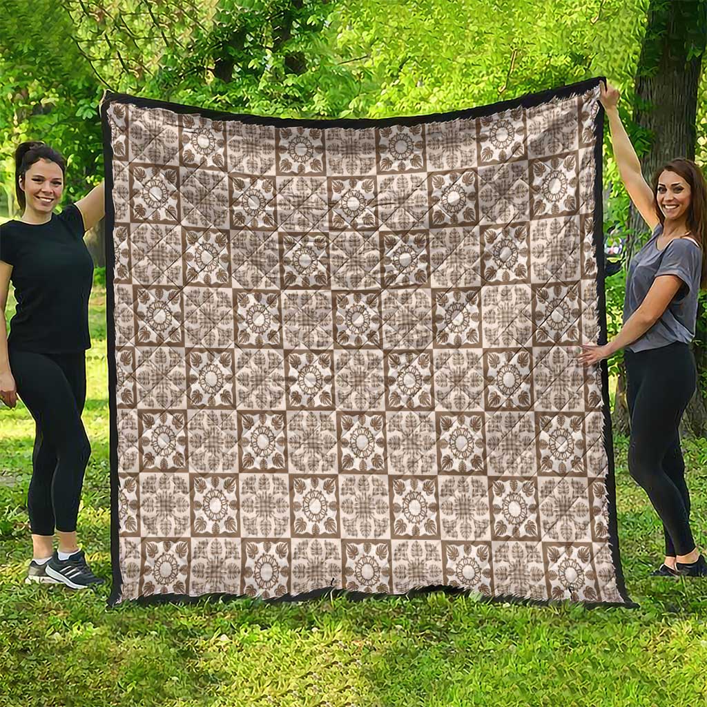 Beige Palaka Quilt Hawaii Quilt Hawaiian Tropical Monstera Sea Turtle LT14 - Polynesian Pride