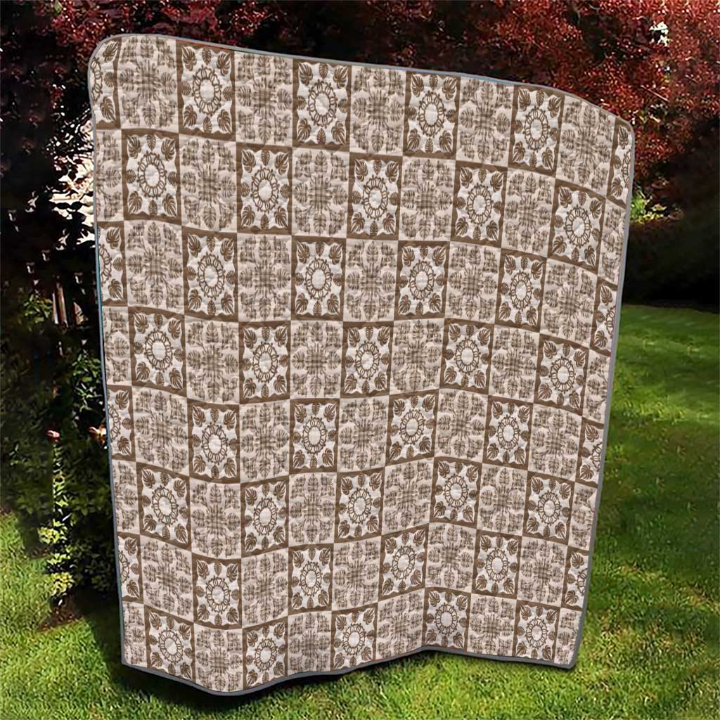 Beige Palaka Quilt Hawaii Quilt Hawaiian Tropical Monstera Sea Turtle LT14 - Polynesian Pride