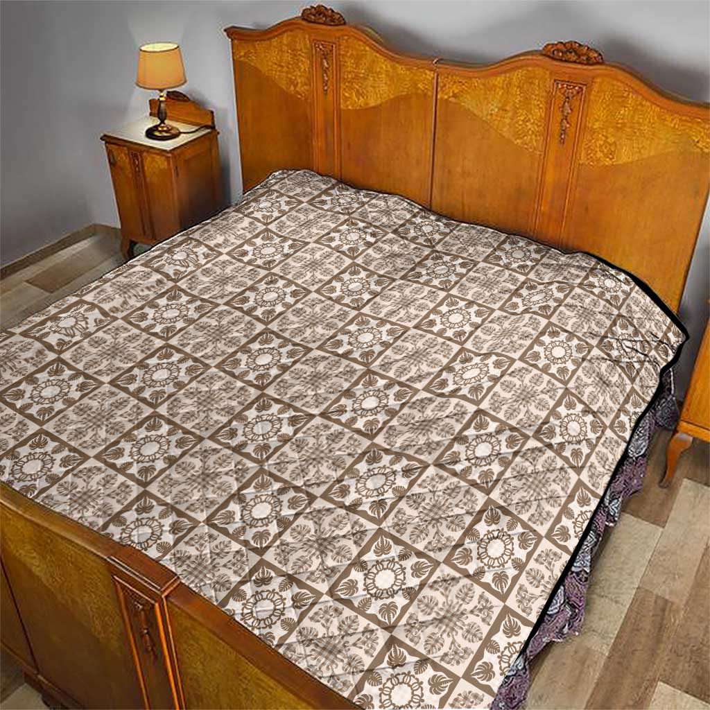 Beige Palaka Quilt Hawaii Quilt Hawaiian Tropical Monstera Sea Turtle LT14 - Polynesian Pride