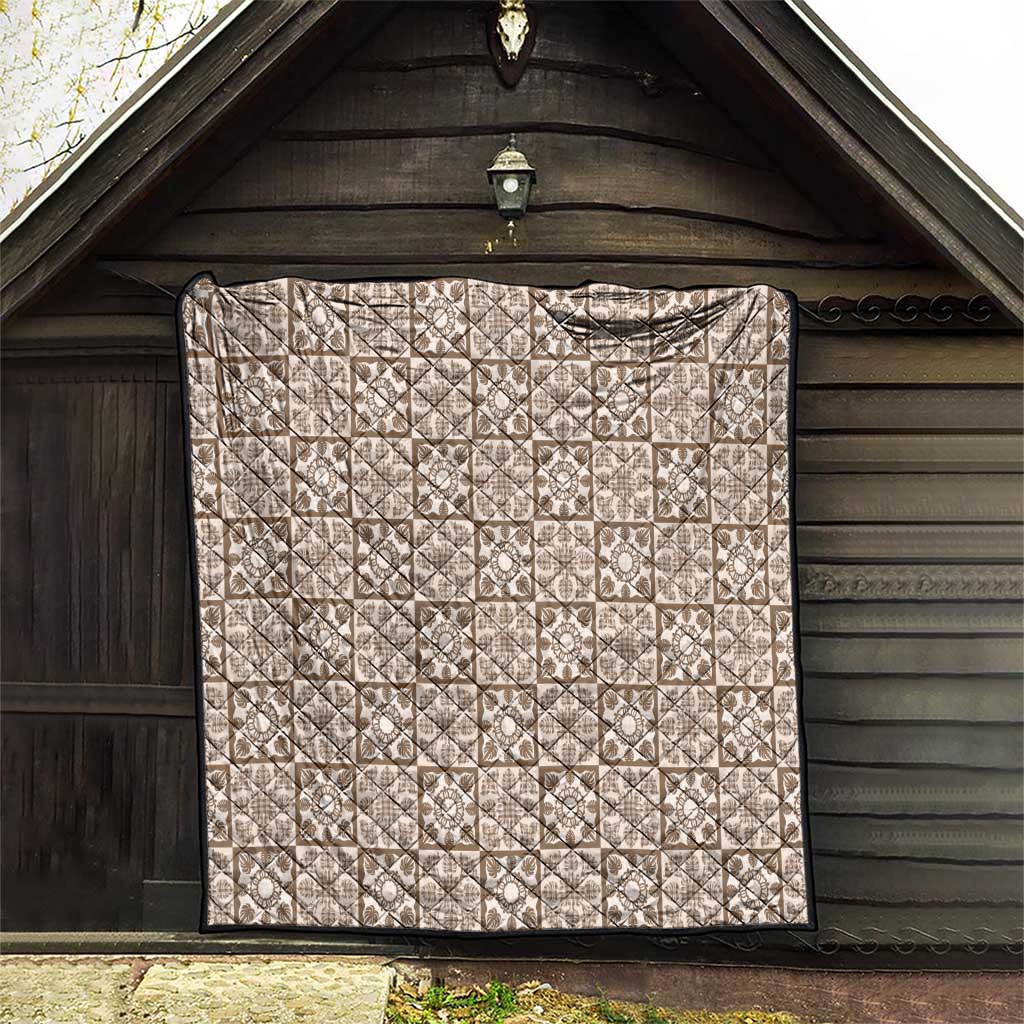 Beige Palaka Quilt Hawaii Quilt Hawaiian Tropical Monstera Sea Turtle LT14 - Polynesian Pride