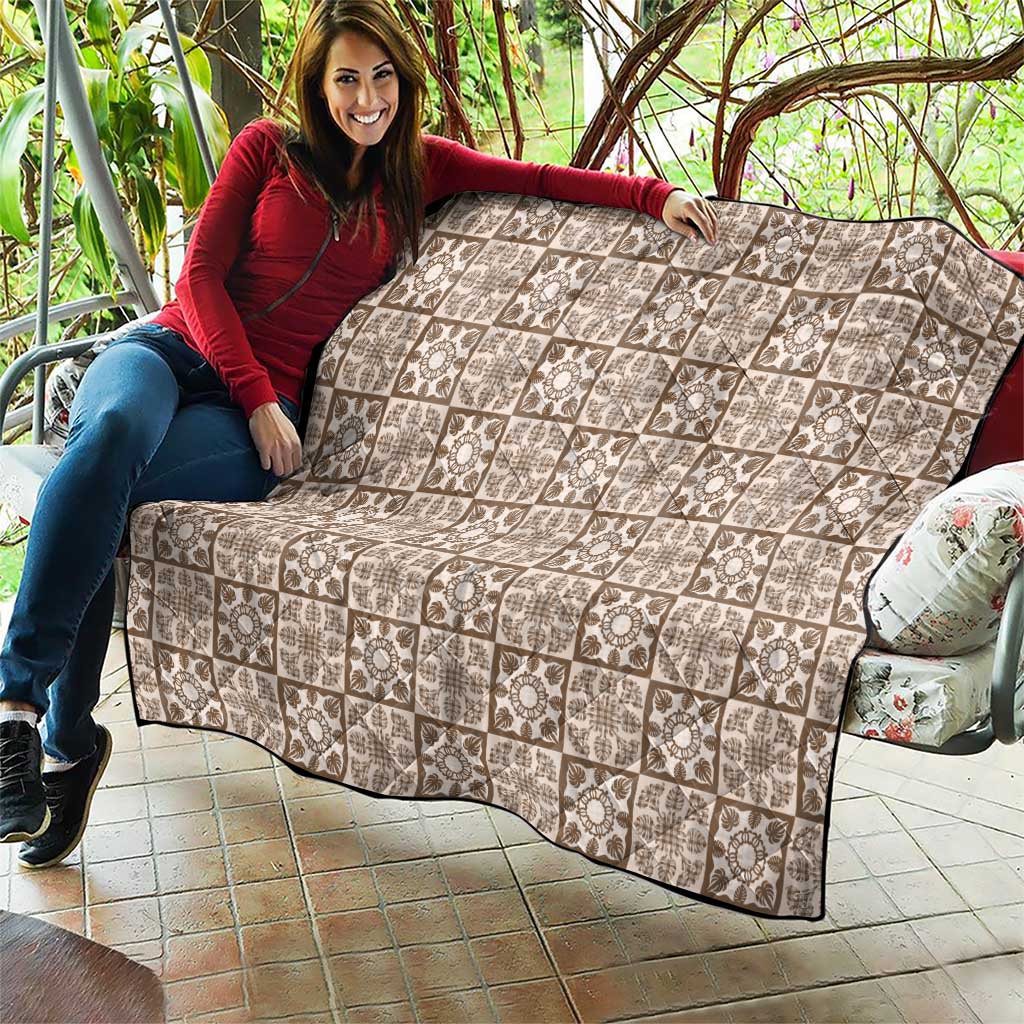 Beige Palaka Quilt Hawaii Quilt Hawaiian Tropical Monstera Sea Turtle LT14 - Polynesian Pride