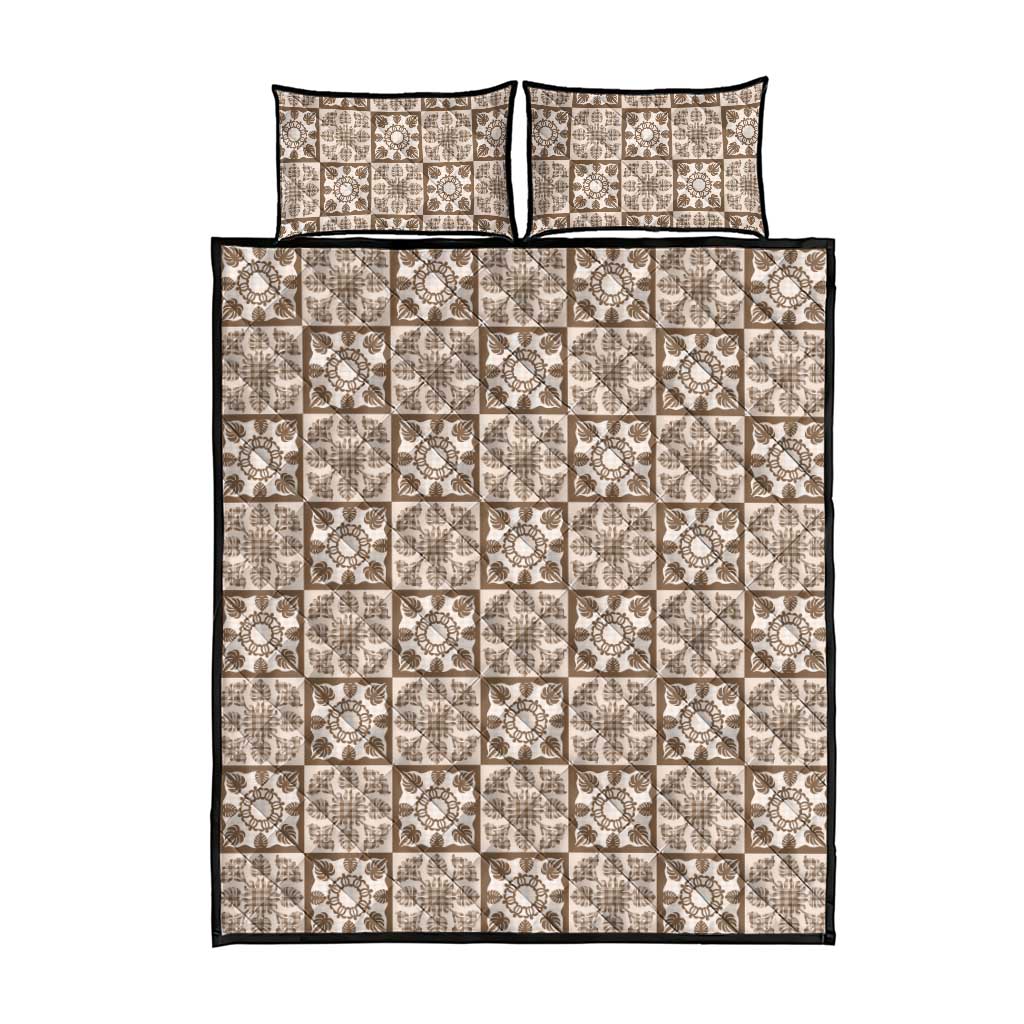 Beige Palaka Quilt Hawaii Quilt Bed Set Hawaiian Tropical Monstera Sea Turtle LT14 - Polynesian Pride