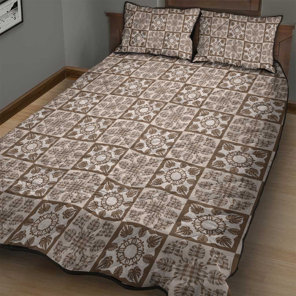 Beige Palaka Quilt Hawaii Quilt Bed Set Hawaiian Tropical Monstera Sea Turtle LT14 - Polynesian Pride