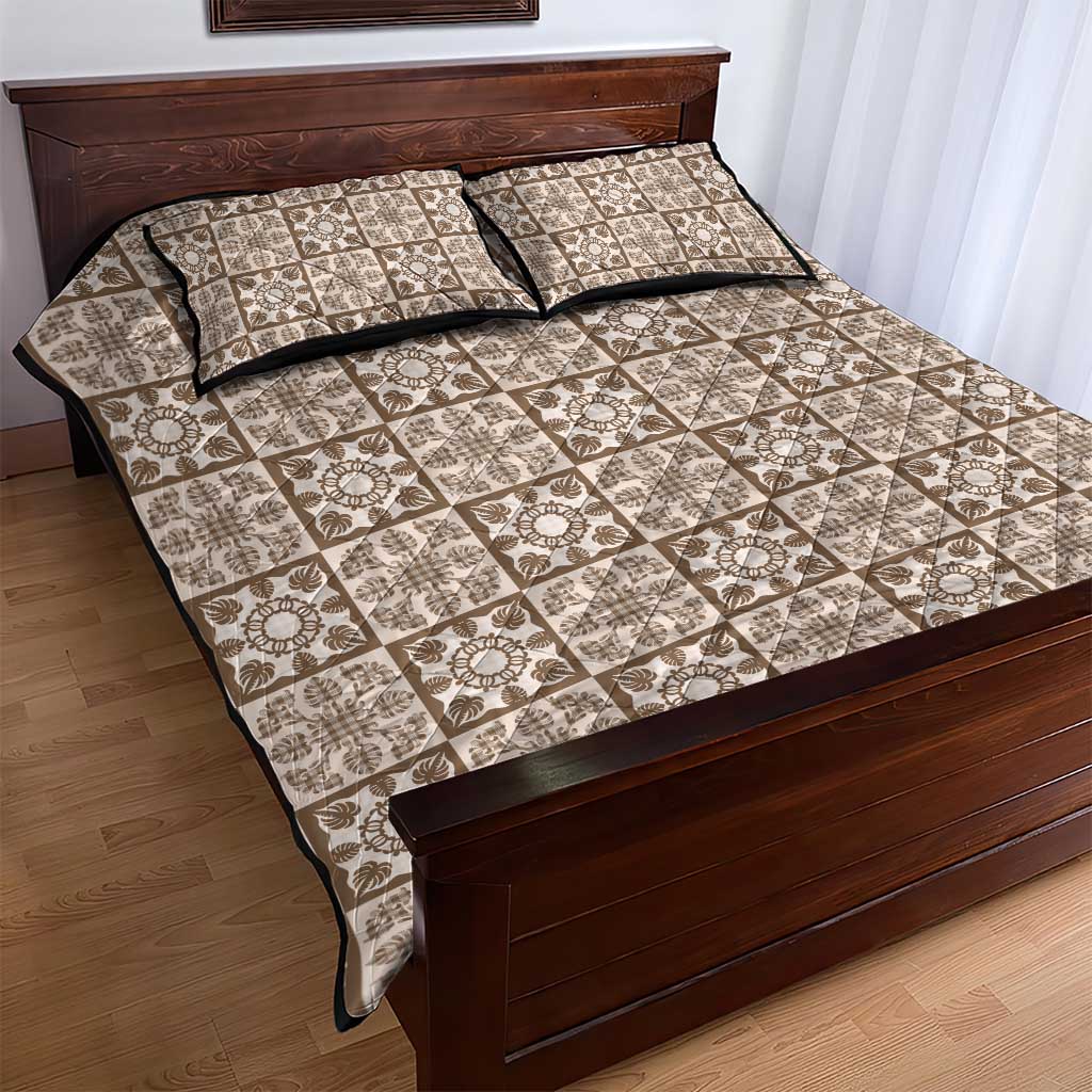 Beige Palaka Quilt Hawaii Quilt Bed Set Hawaiian Tropical Monstera Sea Turtle LT14 - Polynesian Pride