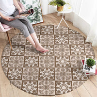 Beige Palaka Quilt Hawaii Round Carpet Hawaiian Tropical Monstera Sea Turtle LT14 - Polynesian Pride
