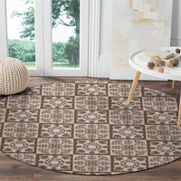 Beige Palaka Quilt Hawaii Round Carpet Hawaiian Tropical Monstera Sea Turtle LT14 - Polynesian Pride