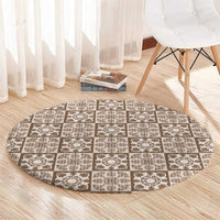 Beige Palaka Quilt Hawaii Round Carpet Hawaiian Tropical Monstera Sea Turtle LT14 - Polynesian Pride