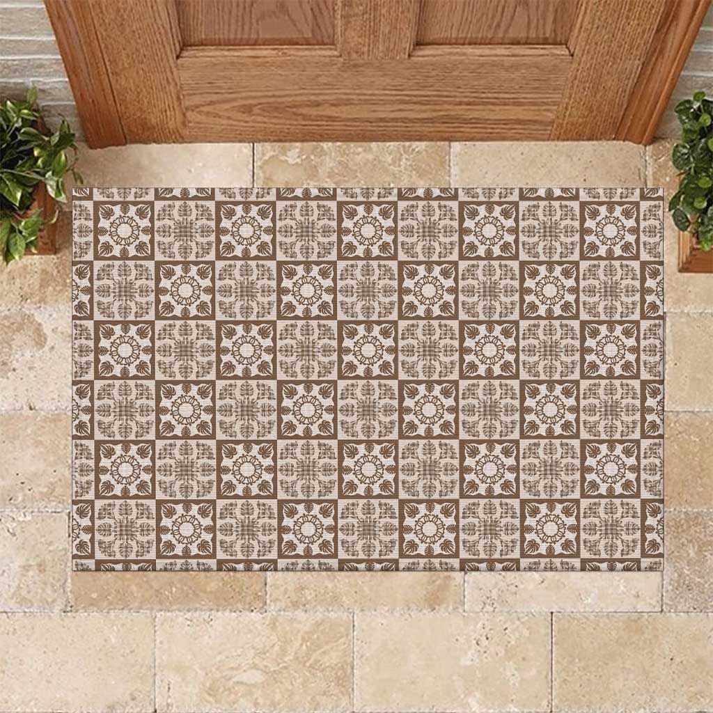 Beige Palaka Quilt Hawaii Rubber Doormat Hawaiian Tropical Monstera Sea Turtle LT14 Beige - Polynesian Pride