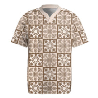 Beige Palaka Quilt Hawaii Rugby Jersey Hawaiian Tropical Monstera Sea Turtle LT14 Beige - Polynesian Pride