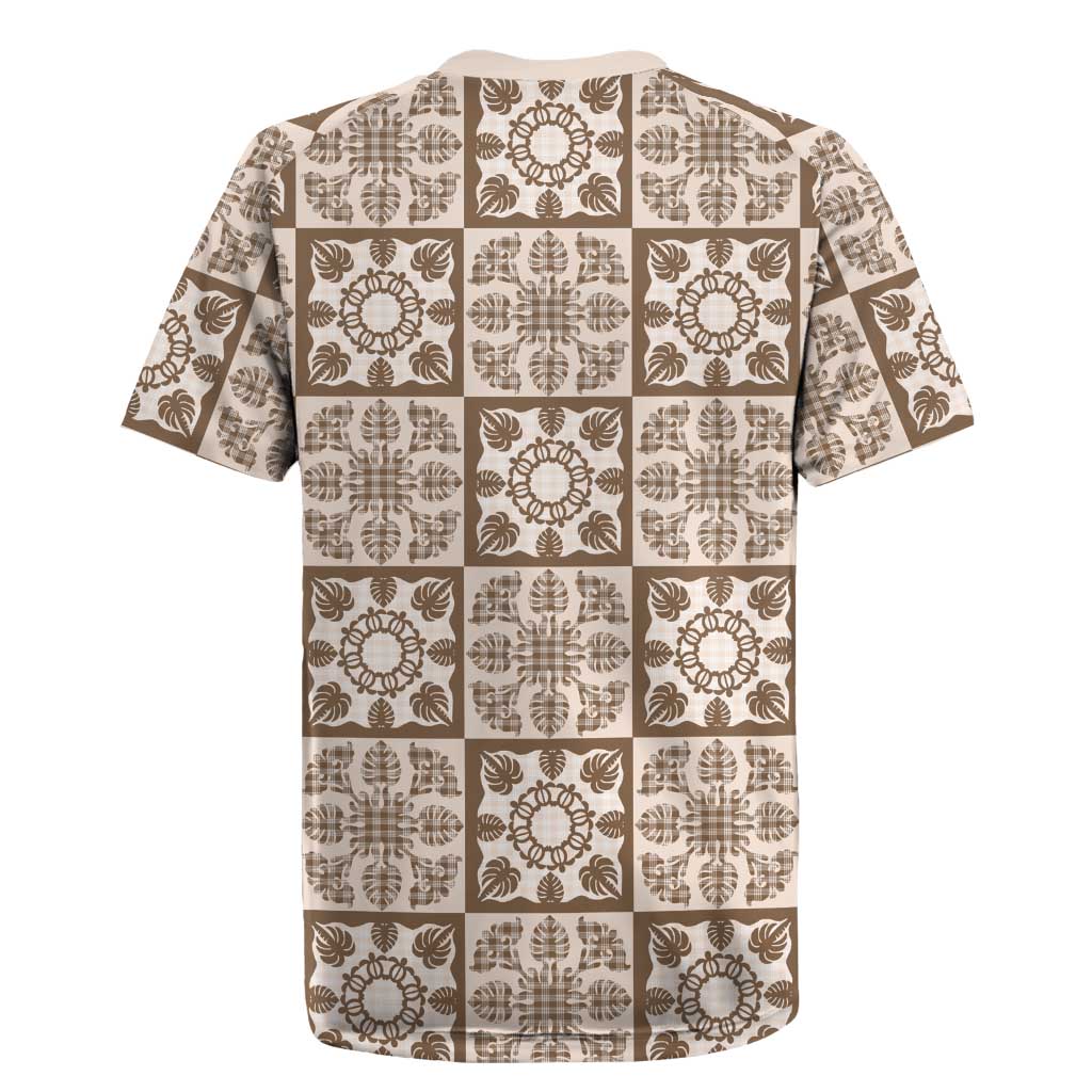 Beige Palaka Quilt Hawaii Rugby Jersey Hawaiian Tropical Monstera Sea Turtle LT14 - Polynesian Pride