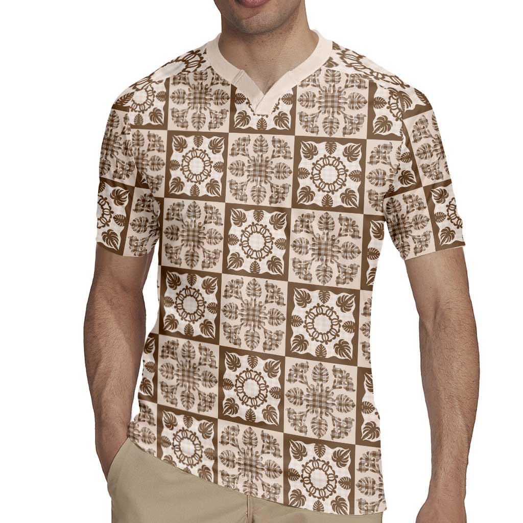 Beige Palaka Quilt Hawaii Rugby Jersey Hawaiian Tropical Monstera Sea Turtle LT14 - Polynesian Pride