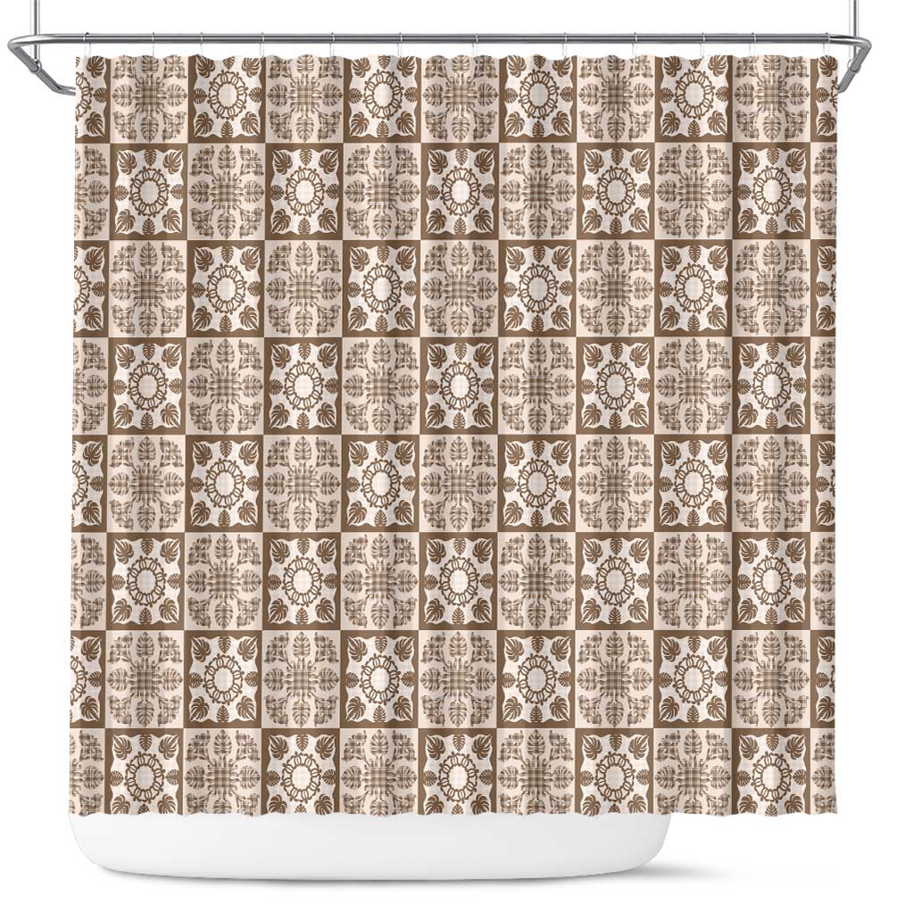 Beige Palaka Quilt Hawaii Shower Curtain Hawaiian Tropical Monstera Sea Turtle LT14 Beige - Polynesian Pride