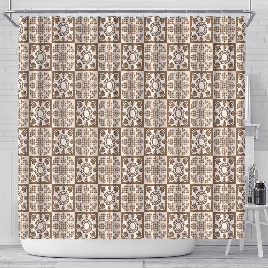 Beige Palaka Quilt Hawaii Shower Curtain Hawaiian Tropical Monstera Sea Turtle LT14 - Polynesian Pride
