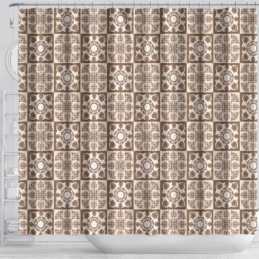 Beige Palaka Quilt Hawaii Shower Curtain Hawaiian Tropical Monstera Sea Turtle LT14 - Polynesian Pride