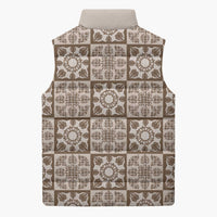Beige Palaka Quilt Hawaii Sleeveless Puffer Jacket Hawaiian Tropical Monstera Sea Turtle LT14 - Polynesian Pride