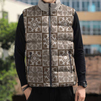 Beige Palaka Quilt Hawaii Sleeveless Puffer Jacket Hawaiian Tropical Monstera Sea Turtle LT14 - Polynesian Pride