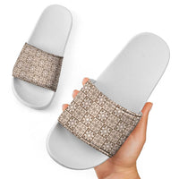 Beige Palaka Quilt Hawaii Slide Sandals Hawaiian Tropical Monstera Sea Turtle LT14 - Polynesian Pride