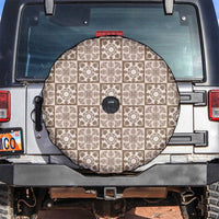 Beige Palaka Quilt Hawaii Spare Tire Cover Hawaiian Tropical Monstera Sea Turtle LT14 Beige - Polynesian Pride