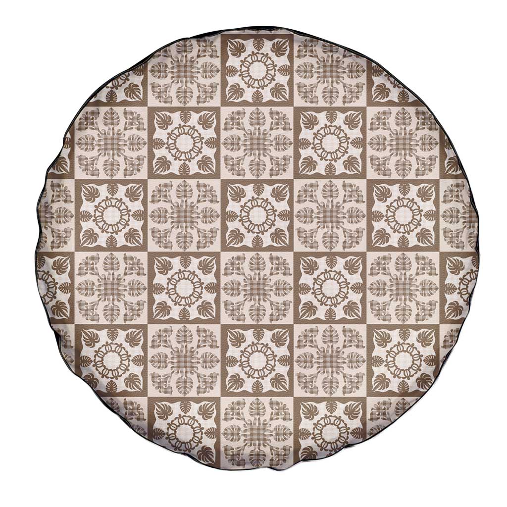 Beige Palaka Quilt Hawaii Spare Tire Cover Hawaiian Tropical Monstera Sea Turtle LT14 - Polynesian Pride
