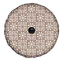 Beige Palaka Quilt Hawaii Spare Tire Cover Hawaiian Tropical Monstera Sea Turtle LT14 - Polynesian Pride