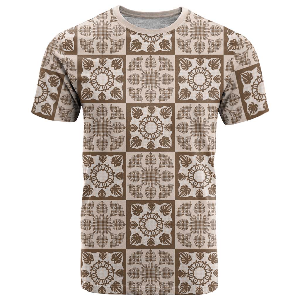 Beige Palaka Quilt Hawaii T Shirt Hawaiian Tropical Monstera Sea Turtle LT14 Beige - Polynesian Pride