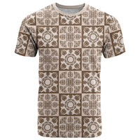 Beige Palaka Quilt Hawaii T Shirt Hawaiian Tropical Monstera Sea Turtle LT14 Beige - Polynesian Pride